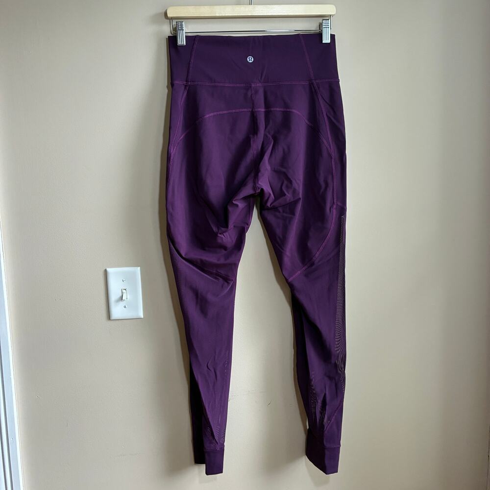 Lululemon purple full length leggings mesh panels women's size 10 athletic - Picture 3 of 7